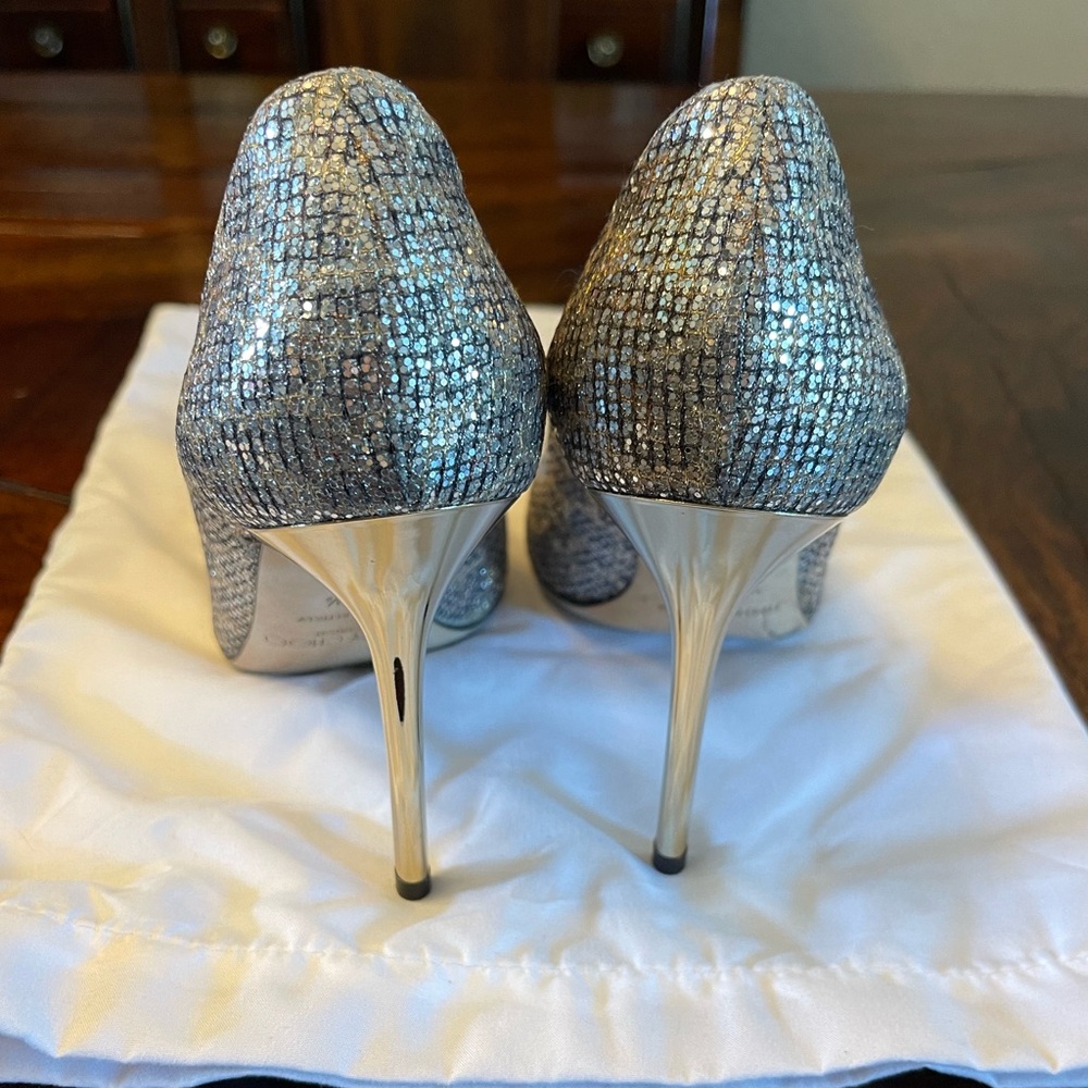 Jimmy Choo Aurora Pumps Stilettos Heels Glitter 4” Heel Size 37.5 - Picture 4 of 11